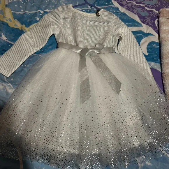 NWOT ORIGAMI Evie Long Sleeve Lurex Stripe Tutu Dress WHITE - Picture 6 of 14